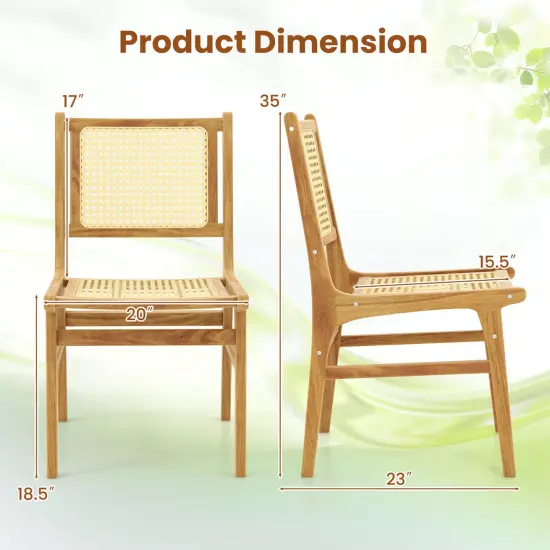 Costway 1/2 PCS Rattan Dining Chair withNatural Cane Woven Backrest & Seat & Teak Wood Frame {3}