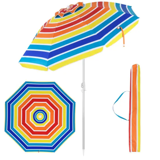 Costway 6.5 FT Patio Beach Umbrella Sun Shade Tilt Aluminum Sports Portable Carry Bag Multicolor/Blue/Turquoise/Beige {2}