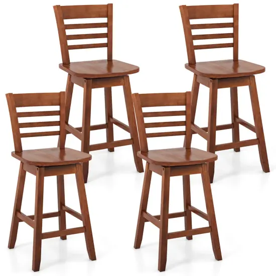 Costway 4 PCS 24.5" Counter Height Bar Chairs Swivel Bar Stools with Hollow Backrest Brown/White {7}