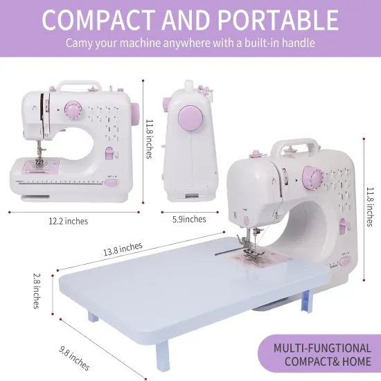Sewing Machine for Beginners with Extension Table and Sewing Supplies Set,Portable Kids Sewing Machine with Foot Pedal,2 Speeds/12 Stitch Patterns/Tangential Barrel Seam Function/Light/Drawer {3}