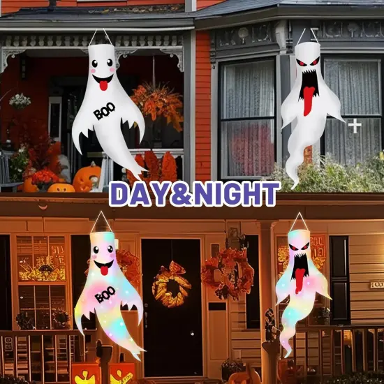 2Pcs 47" Halloween Ghost Windsocks with LED Light {2}