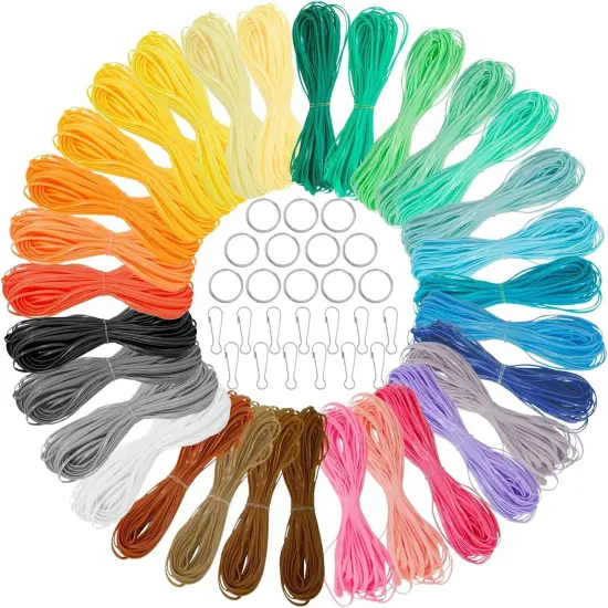 31 Color Lanyard String Kit, Gimp String for Bracelets Boondoggle Keychains, Plastic Cord with Rings and Hooks (40 Ft Each Roll) {1}