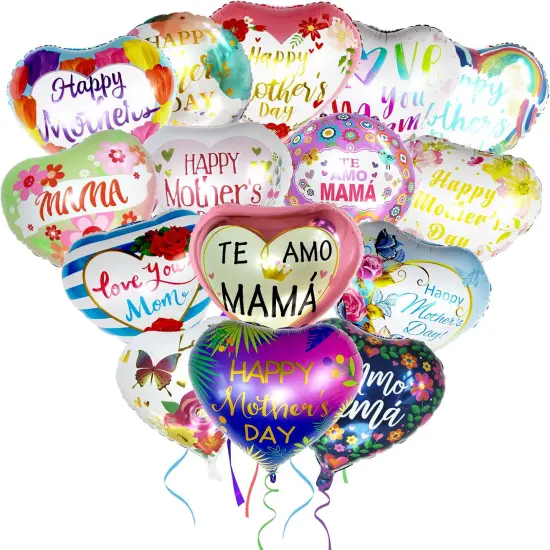 30 Pcs Happy Mother's Day Balloons Party Decorations, 18 Inch Heart Love You Mom Balloons, Colorful Mylar Foil Balloon with Ribbon for Mother Grandmother Birthday Supplies, Meaningful Mother's Day! {2}