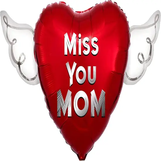 Miss You Mom Heavenly Balloons heart shaped with angel wings (Red) {1}