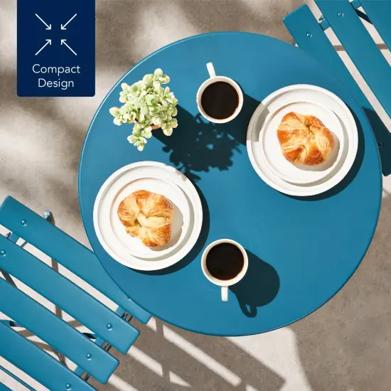 Best Choice Products 3-Piece Small Bistro Set, Folding Patio Furniture Set of 2 Chairs and Table Peacock Blue {6}