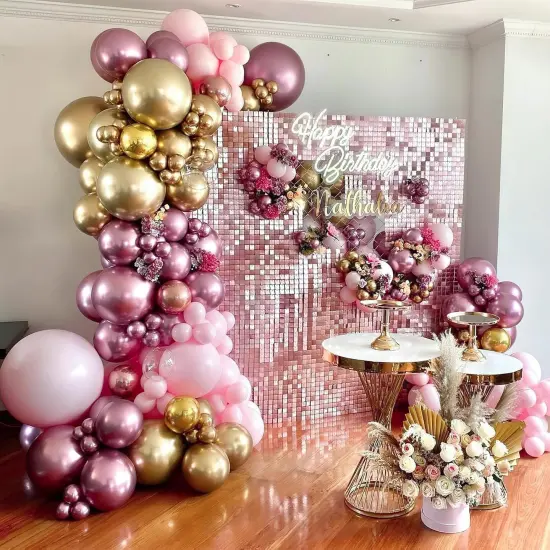 Pink Balloon Arch Kit Garland 100 pcs Different Sizes of 18 12 10 5 Inch Metallic Light Pink Magenta Silver Latex Balloons for Wedding Engagement Baby Shower Birthday Party Decorations {3}
