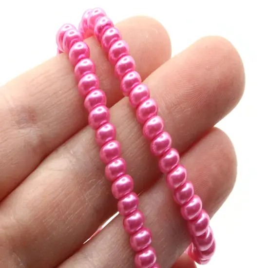 120 5mm Pink Glass Pearl Rondelle Beads {3}