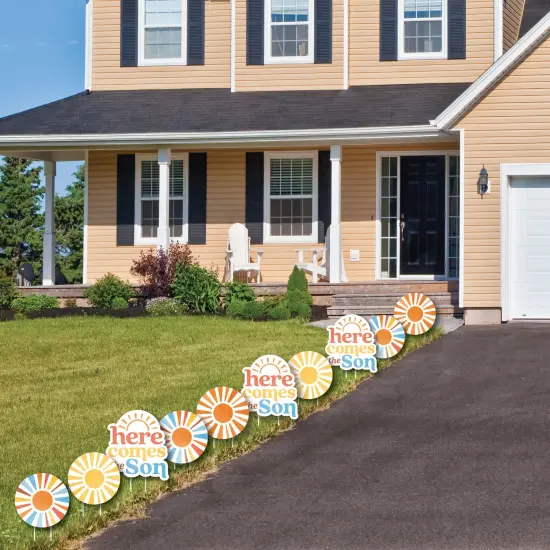 Big Dot of Happiness Here Comes the Son Outdoor Baby Shower Decorations, Retro Sun-Shaped Lawn Ornaments, Boy Boho Party Yard Signs - 10 Piece {4}