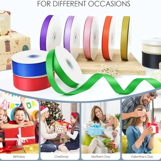 Solid Double Face Fabric Ribbon, 3/8" X 25 Yards, Polyester Satin Ribbons Perfect for Crafts, Gift Package Wrapping, Wedding Decorations, Baby Shower - Black {4}