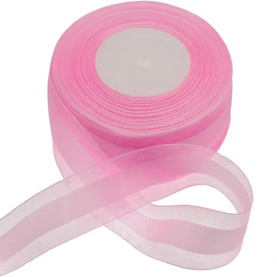 50 Yards 1 Inch Wide Satin Ribbon with Organza Edge for Wedding Gifts Wrapping DIY Bows and Craft (Pink) {3}