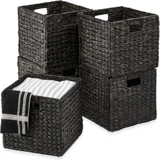Rustic Handwoven 10.5x10.5in Hyacinth Baskets &ndash; Set of 5 Black {1}