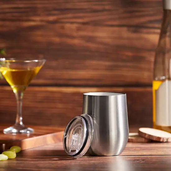 Makerflo 12 oz Stainless Steel Wine Tumbler with Clear Splash Proof Lid, Craft-Ready for DIY Gifts & Personalization (Epoxy, UV DTF, Vinyl, and Laser Engraving) {10}