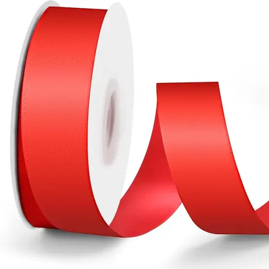 Solid Double Face Fabric Ribbon, 1" X 25 Yards, Polyester Satin Ribbons Perfect for Crafts, Gift Package Wrapping, Wedding Decorations, Baby Shower - Red {1}