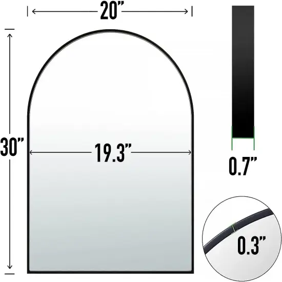 20x30 Arch Mirror Rectangle Wall Mounted Metal Frame Mirrors for Entryway Bedroom Bathroom Living Room 20 30 inch Gold Silver - Black {4}
