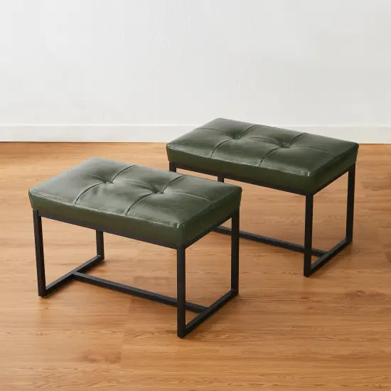 24"W Modern PU Leather Button-tufted Ottoman Foot Stool Green {1}