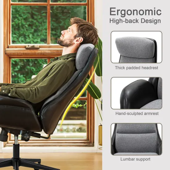 Mid-Century Modern Two-tone color Leatherette Adjustable Swivel High Back Office Chairs Black & gray {2}