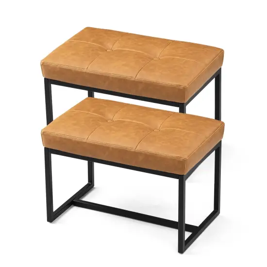 24"W Modern PU Leather Button-tufted Ottoman Foot Stool Camel {5}