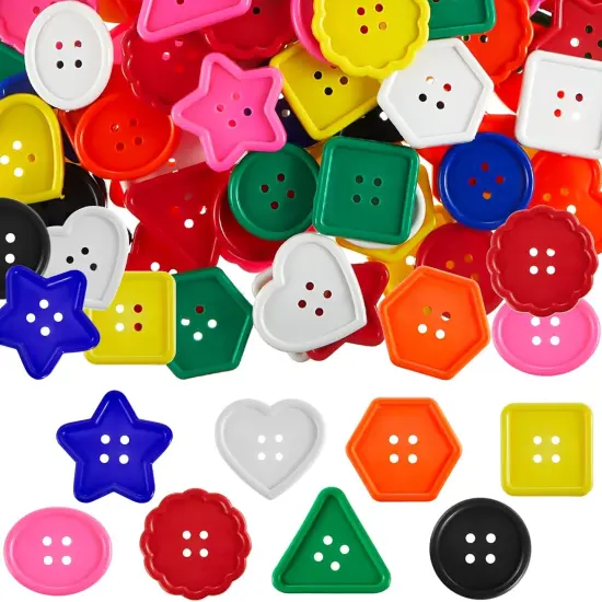 150 Pieces Big Bright Buttons for Kids 8 Vivid Colors and 8 Large Shapes for Crochet Knitting {1}