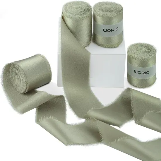 Sage Green Silk Ribbon 1 1/2" x 20 Yard Frayed Edge Light Green Satin Ribbon for Gift Wrapping Party Wedding Invitation Flower Bouquet Holiday Decor {1}