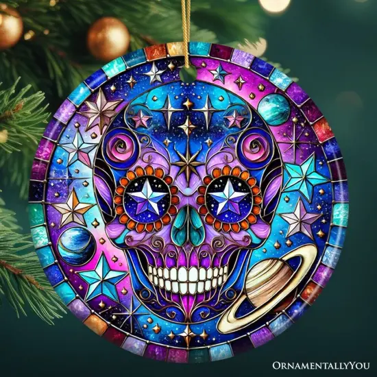 Cosmic Celestial Sugar Skull Ornament, Stellar Christmas Gift and Decor {1}