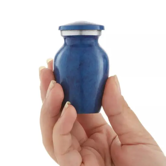 Small Mini Keepsake Cremation Urn for Human Ashes, Blue with Velvet Case {3}