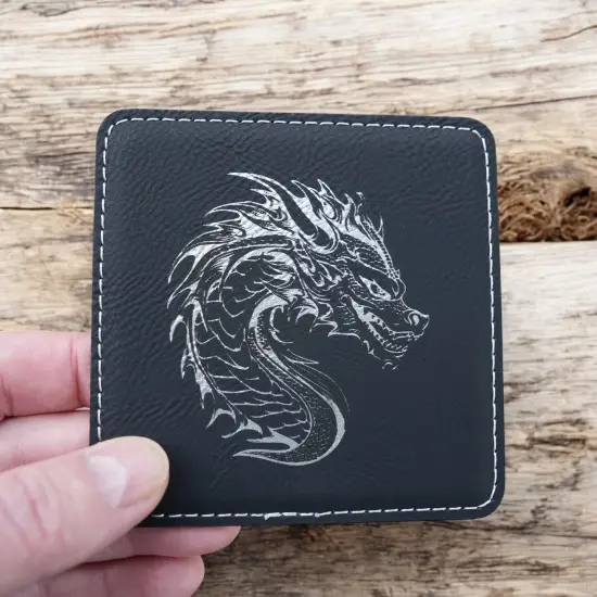 Coaster - Dragon - SET OF 2 - Leather or Stitched Cork Dark Brown/Black {6}