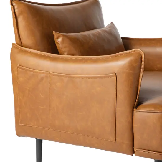 29.5"W Mid-Century Modern Leatherette Armchair With Side Pocket Set of 2-Camel {5}