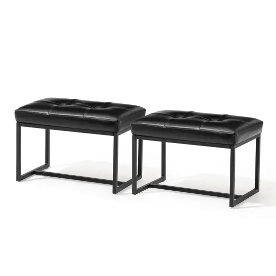 24"W Modern PU Leather Button-tufted Ottoman Foot Stool Black {2}