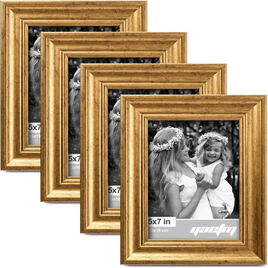5x7 Gold Picture Frame Set of 4, 1.4&rdquo; Wide Molding & Rustic Gold Photo Frames {1}