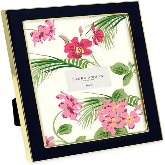 5x7 Black Enamel Picture Frame, Gold Metal Edge with Easel {1}