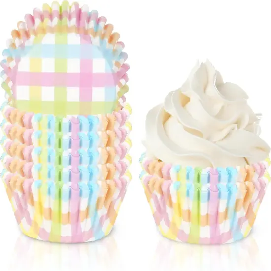 300Pcs Pastel Plaid Paper Baking Cups Colorful Checkered Cupcake Liners Muffin Liner Cake Paper Cups Storage Container for Spring Party DIY Craft, 2x1.2 Inch {1}