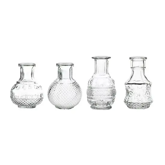 4 Clear Vintage Glass Flower VASES Decorative Table Centerpieces Party Events {1}