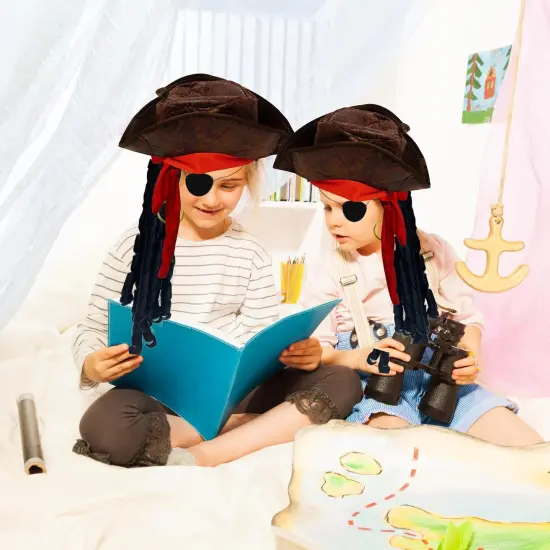4E's Novelty Eye Patch, Pirate Hat with Dreadlocks Hair & Red Bandana (3 Pcs Set) - Pirate Accessories for Costume, Cosplay & Birthday Party Decors {4}