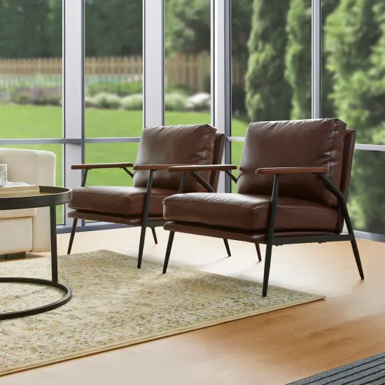 28"W Mid-century Modern Soft PU Leather Accent Armchair Set of 2-Coffee {2}