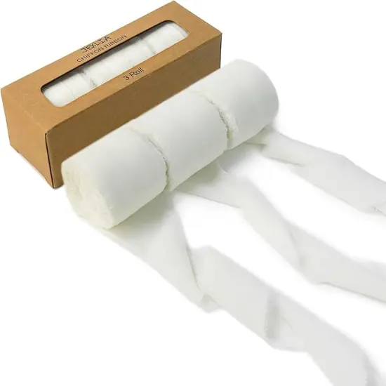 3 Rolls Cream White Silk Ribbon, 1.5" x 7Yd Handmade Chiffon Ribbon, for Gifts Wrapping, DIY Crafts, Wedding Invitations, Bridal Bouquets {1}