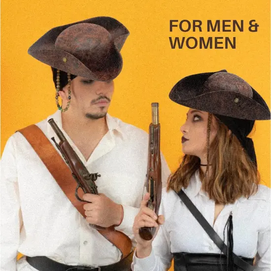 4E&rsquo;s Novelty Brown Faux Leather Tricorn Hat - Pirate Costume for Men, Women & Kids, Pirate Accessories for Dress Up, Halloween Adult Pirate Costume {2}