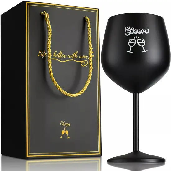 Unbreakable Stainless Steel Wine Glass, Shatterproof Red Wine Cup, Black Stemmed {1}