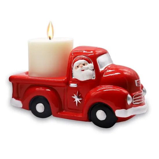 Red Truck with Santa Christmas Candle, Ceramic and Scented with an Invigorating Lemon Basil Fragrance {4}