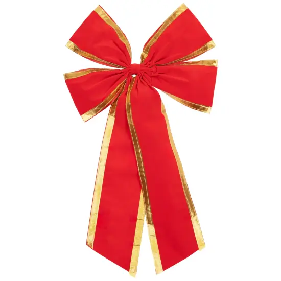 Northlight 18" x 30" Red 4-Loop Velveteen Christmas Bow with Gold Trim {1}