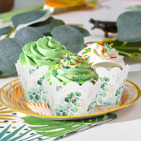 36Pcs Eucalyptus Leaf Cupcake Wrappers Spring Wood Sage Green Cupcake Liners Greenery Cupcake Holders for Baby Shower Wedding Party Supplies Dessert Decor {3}