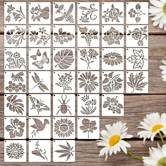 36 Pcs 3 Inch Flower Stencils, Small Stencils for Crafts, Reusable Paint Template for Wall, Butterfly & Bird Stencil for Painting Home Decor Art Projects {1}