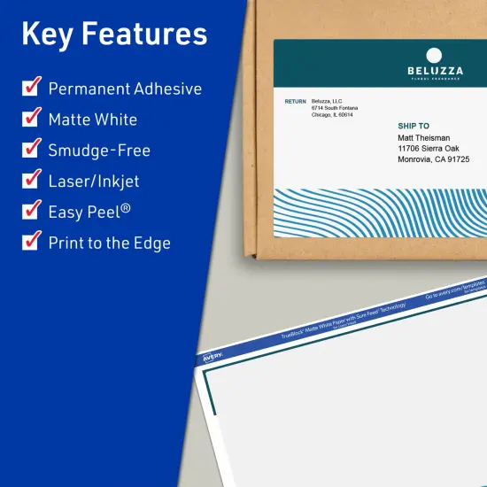 Avery TrueBlock Matte White Paper Labels,4-3/4" x 7-3/4" Rectangle {2}