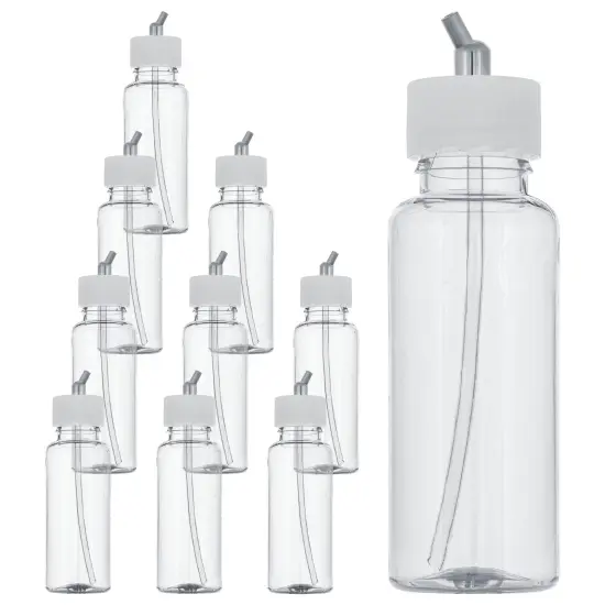 10 Pack Master Airbrush TB-009, 3.4oz Plastic Jar Bottles with 30 Degrees Down Angle Adaptor Lid Assembly, Dual-Action Siphon {1}
