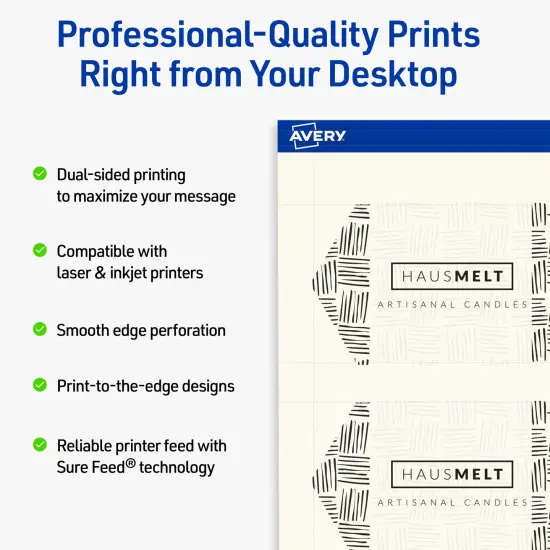 Avery Printable Geo Business Cards, Sure Feed Technology, 2" x 3-1/2", Matte Ivory Cardstock, Print-to-The-Edge, Laser/Inkjet Printable, 80 Total {2}