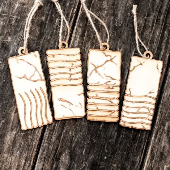 Ornament - Elemental Stones - Set of 4 - Raw Wood 2x4in {2}