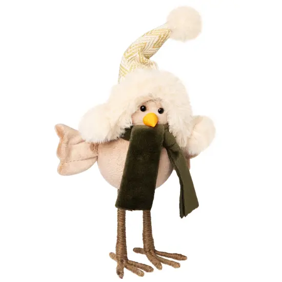 Northlight Standing Bird in Winter Apparel Christmas Figure - 9" - Beige and Green {4}