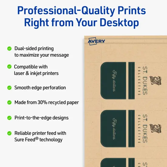 Avery Printable Perforated Rounded Rectangle Price Tags, Sure Feed Technology, 1-1/2" x 3", Matte Kraft Brown Cardstock, Print-to-The-Edge, Laser/Inkjet Printable, 100 Total {2}