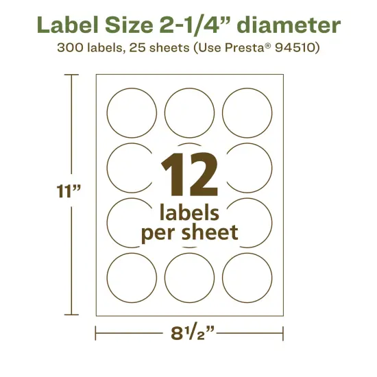 Avery Recycled Matte White Labels,2-1/4" diameter Round {5}