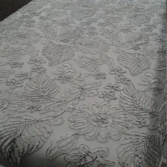 1 Yard White Lurex Floral Paisley Bridal Lace Fabric Embroidery Wedding Dress 54 Inches Wide {4}