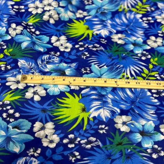 1 Yard Hawaiian Print Poly Cotton Fabric, 58" Wide Lightweight Printed Material for Apparel Use Black {6}